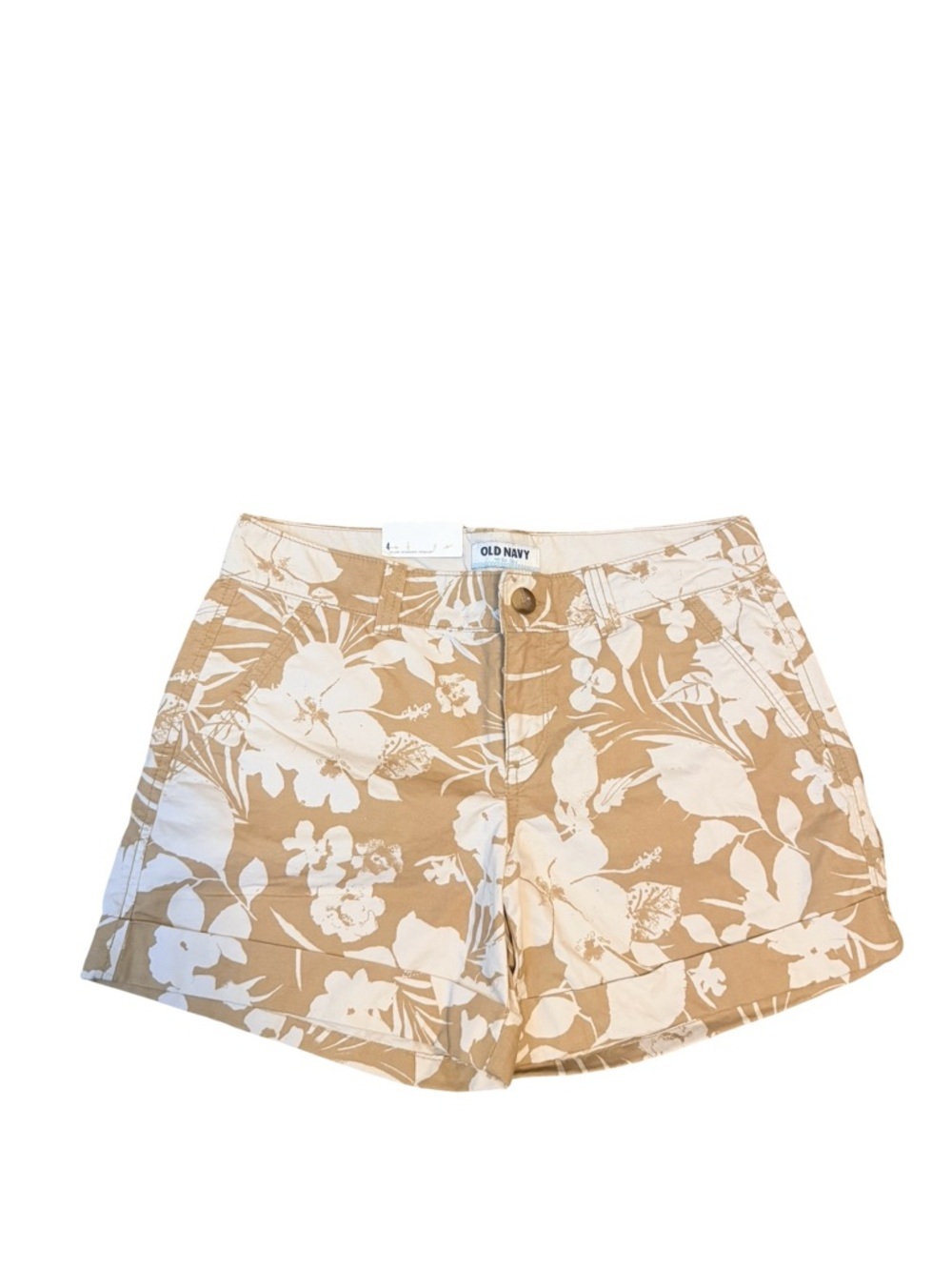Old Navy hibiscus print Women's size 4 Tan and White Floral Shorts